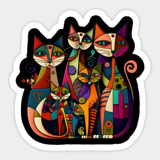 Geometric Cats Abstract Colorful Psychedelic Cats Design Sticker